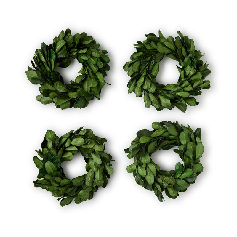 Set of 4 Preserved Boxwood Wreath Napkin Rings