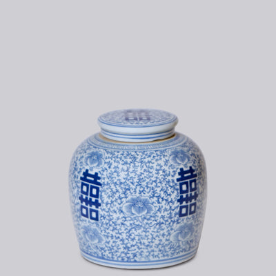 Double Happiness Blue & White Porcelain Jar
