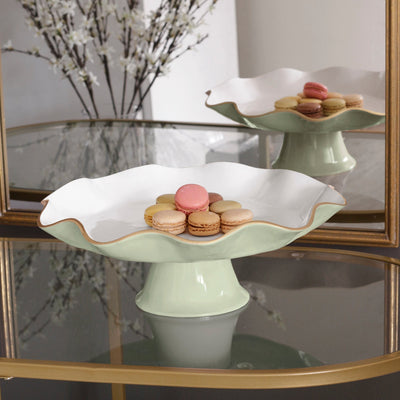 Encanto Carola Pedestal Cake Plate, Pistachio and White