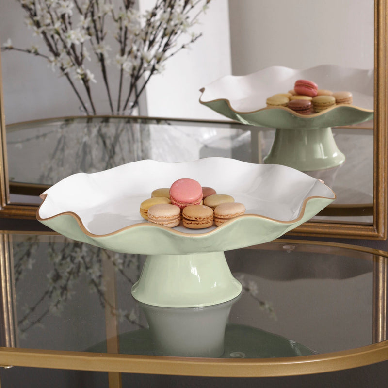 Encanto Carola Pedestal Cake Plate, Pistachio and White