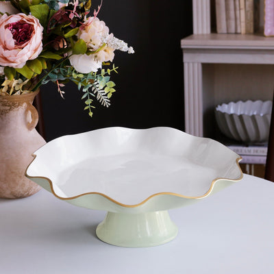 Encanto Carola Pedestal Cake Plate, Pistachio and White