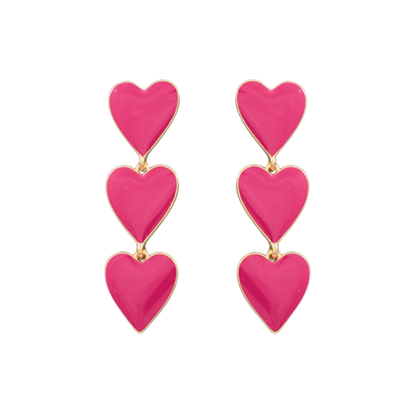 Fushia Enamel Heart Drop Earrings
