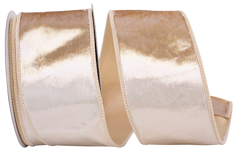 Designer Plush Velvet Elite Wired Edge Ribbon, Champagne, More Sizes