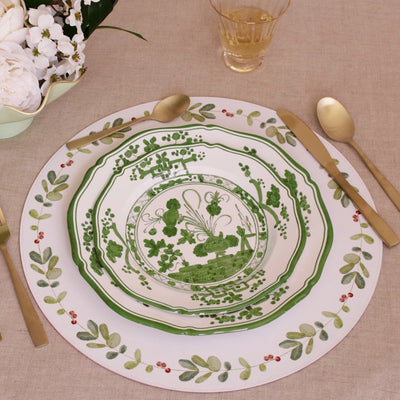 VIDA Faenza 11" Dinner Plate - Set of 4, White and Green