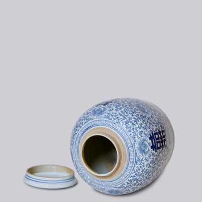 Double Happiness Blue & White Porcelain Jar
