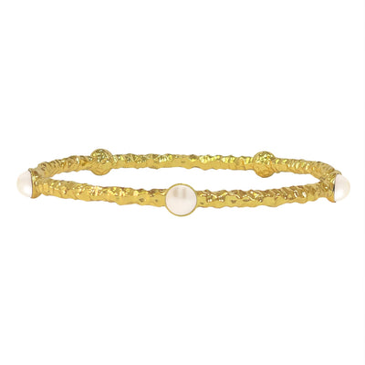 Cabochon Pearl & Gold Push On Bangle Bracelet