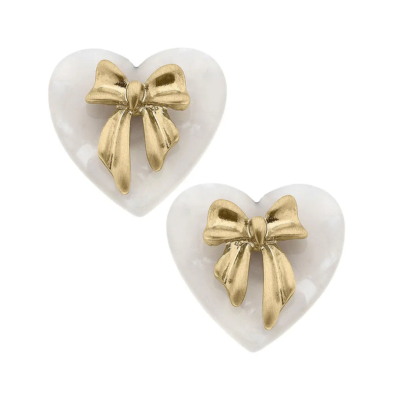 Cecelia Bow & Mother of Pearl Heart Stud Earrings