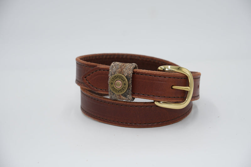 Brown Genuine Leather Belt - Snake & Shotgun Shell