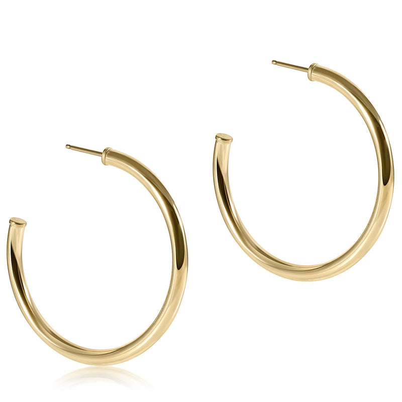 Round Gold 1.5" Post Hoop Earrings - 3mm Smooth