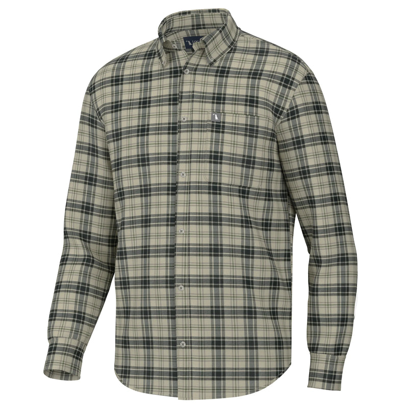 Hutto Stretch Flannel- Khaki/Forest/Grey