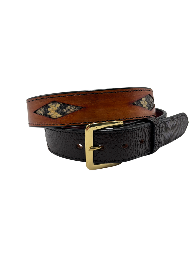 Rattlesnake Diamond Lather Belt with Beaver Tail Tip - Size 44