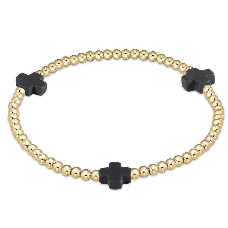Signature Cross Small Gold Pattern 3mm Bead Bracelet - Charcoal
