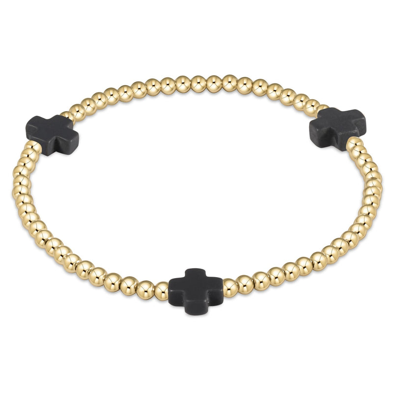 EXTENDS Signature Cross Gold Pattern 3mm Bead Bracelet - Charcoal