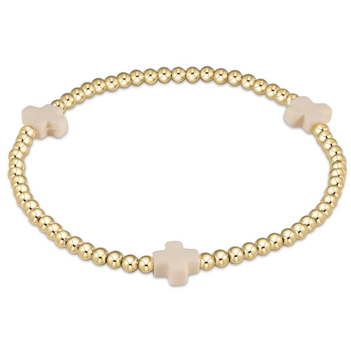 EXTENDS Signature Cross Gold Pattern 3mm Bead Bracelet - Off-White