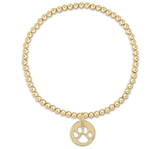 Extends- Classic Gold 3mm Bead Bracelet- Paw Print Gold Disc