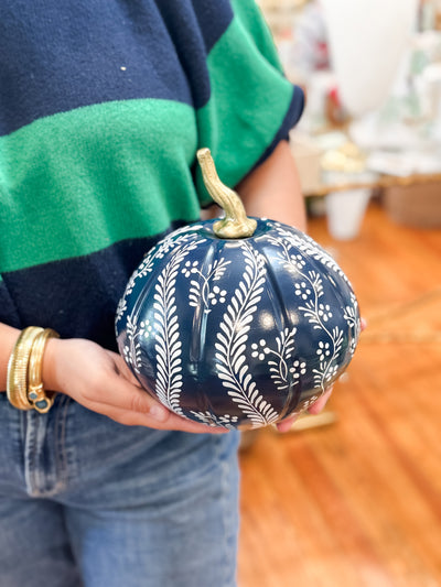 Navy Pumpkin with White Trellis Pumpkin, Small