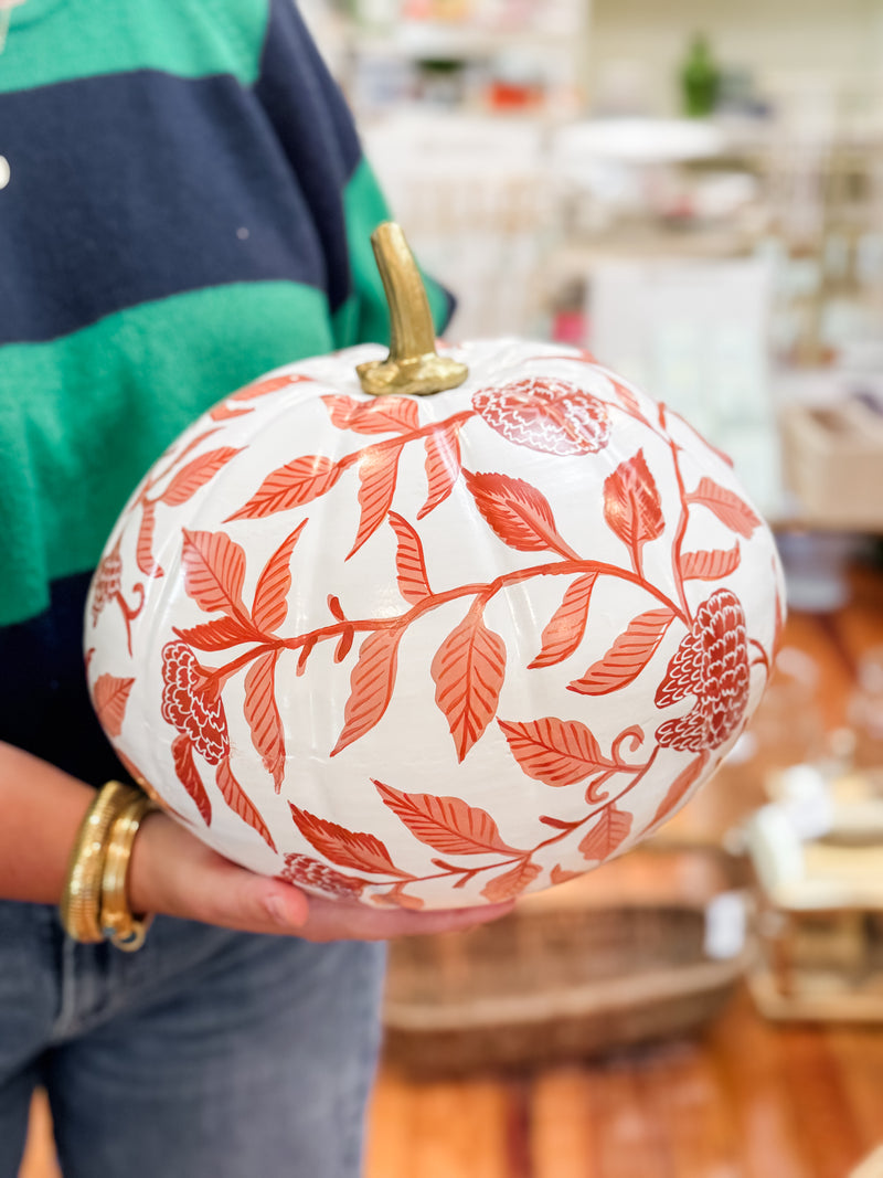 Rusty Red Floral & Leaf Pumpkin, Large