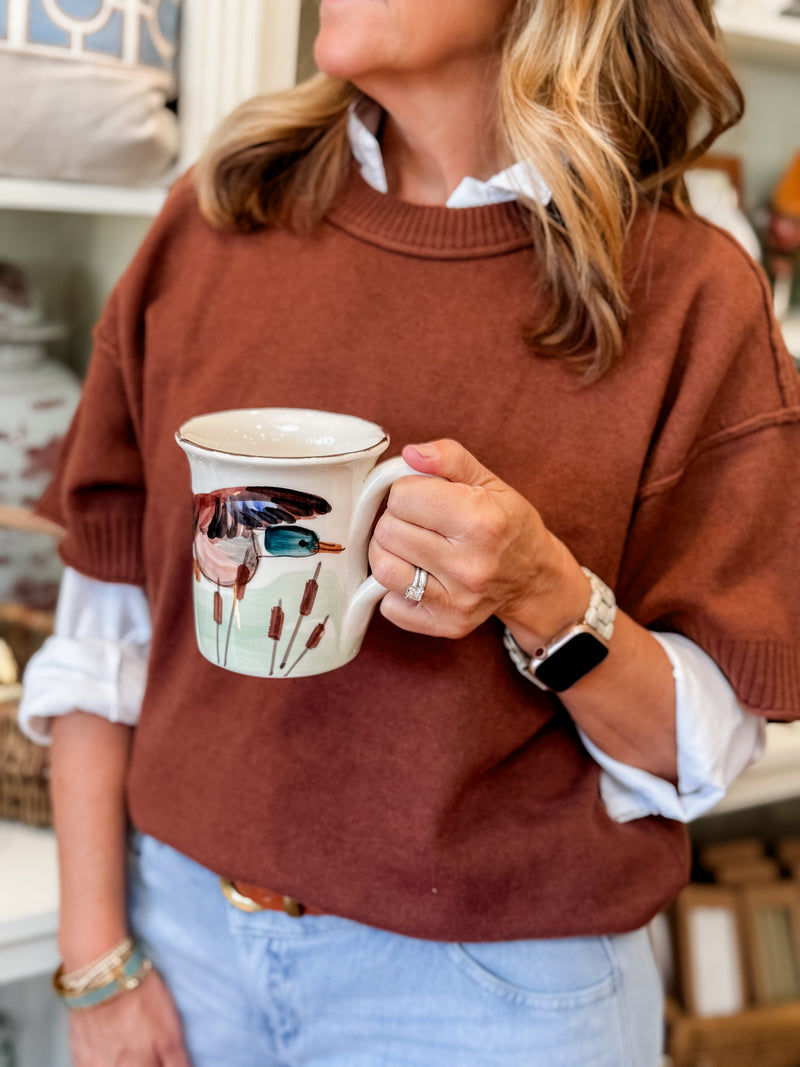 Raw Edge Accent Comfy Sweater Top, Brown