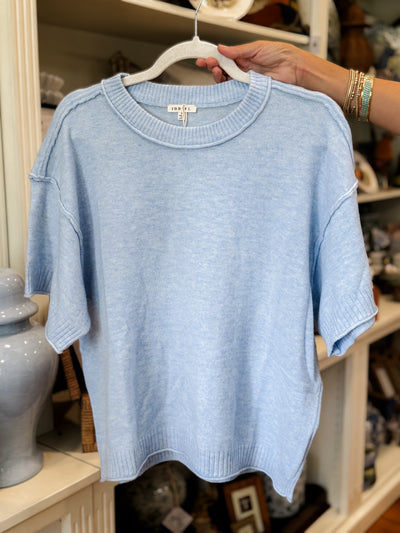 Raw Edge Accent Comfy Sweater Top, Powder Blue