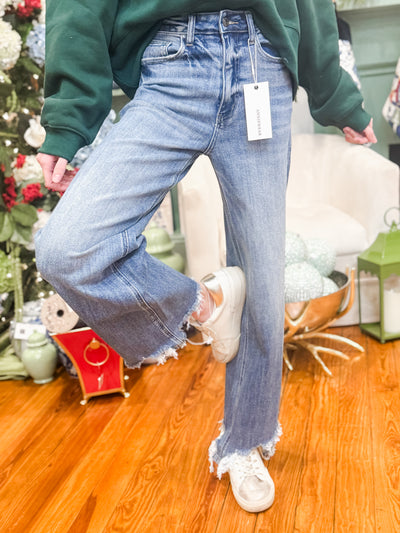 Distressed Hem Straight Fit Jeans