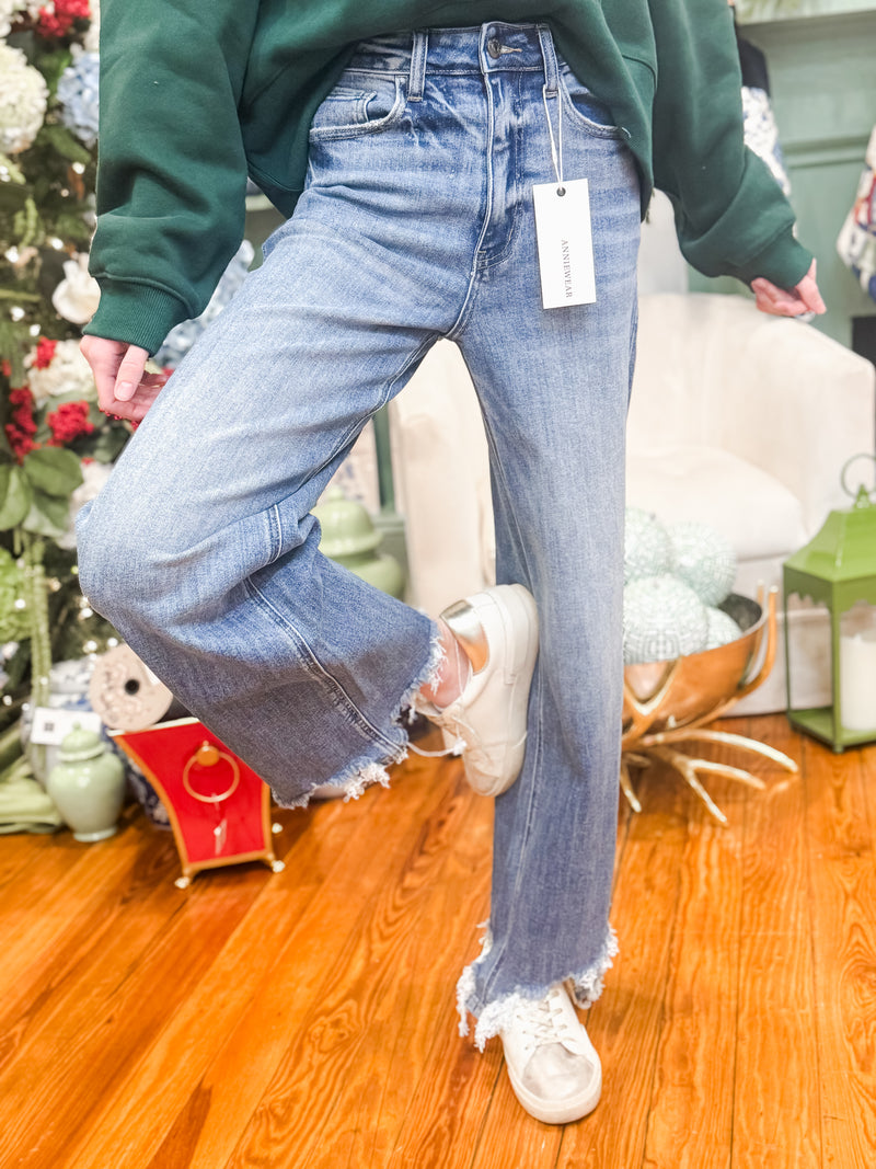 Distressed Hem Straight Fit Jeans