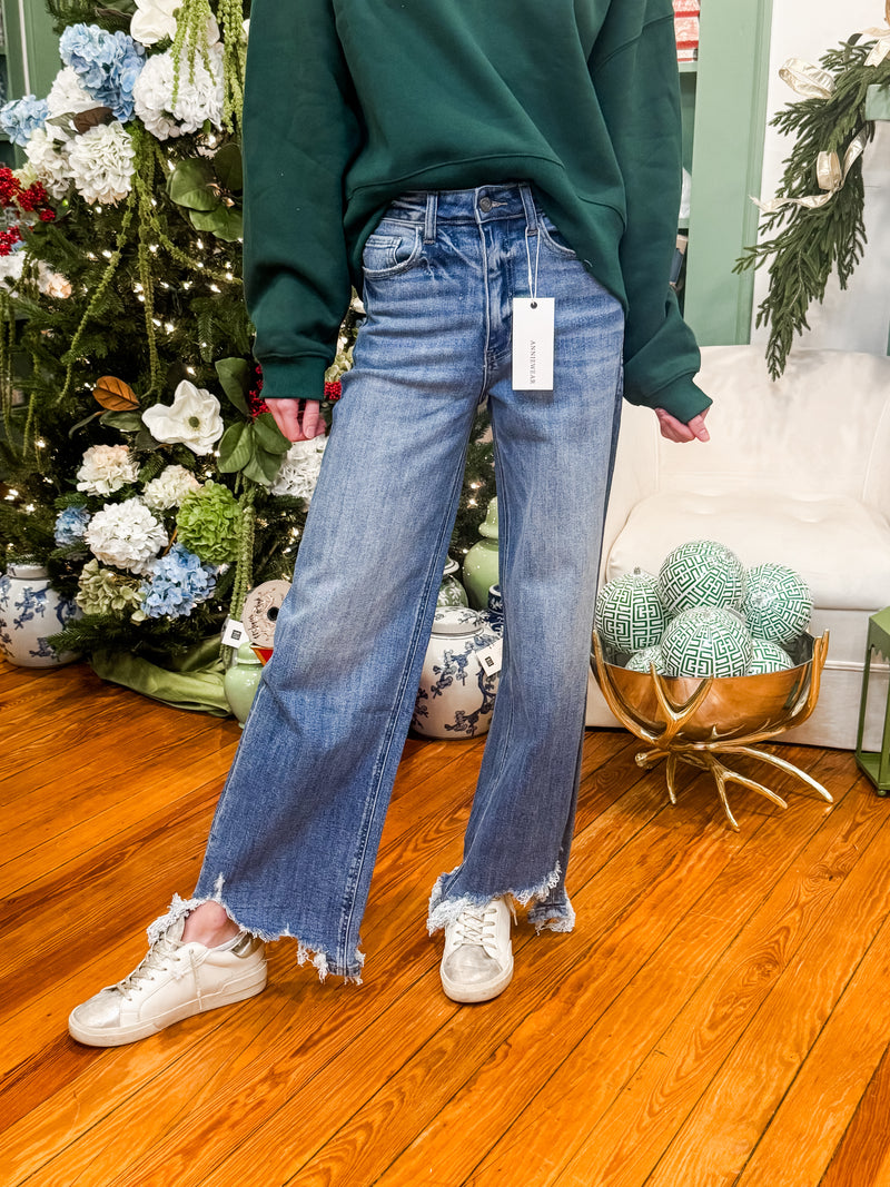 Distressed Hem Straight Fit Jeans