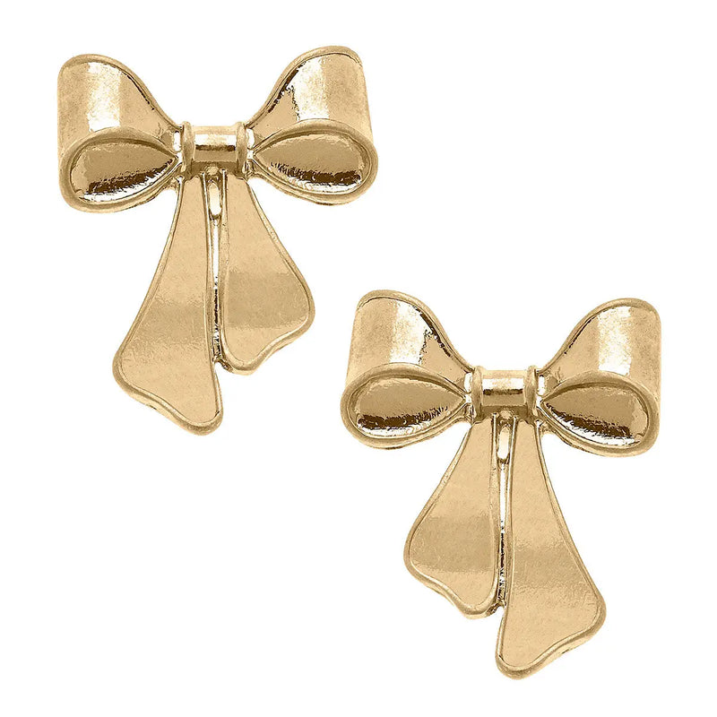 Maxwell Bow Stud Earrings- Worn Gold