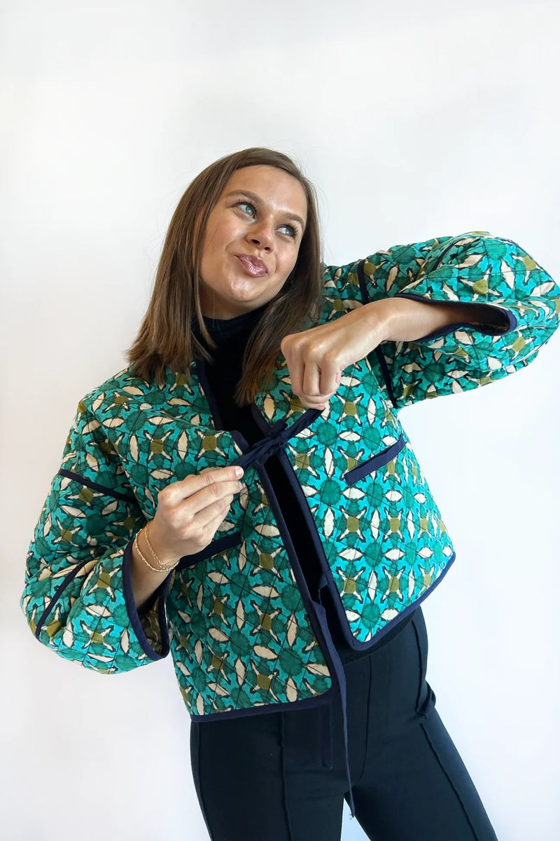 The Eloise Reversible Quilted Jacket- Poppy Teal & Dandelion Hunter Green