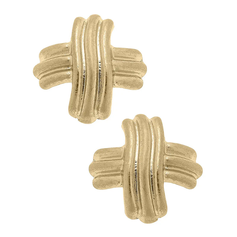 Serena Cross Stud Earrings- Worn Gold