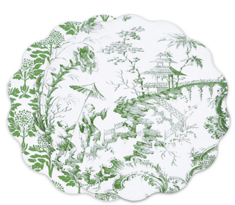 VIDA Chinoiserie Reversible Placemats, Green & White