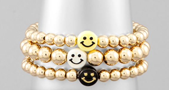 Smiley Face Bead Bracelets- Set of 3