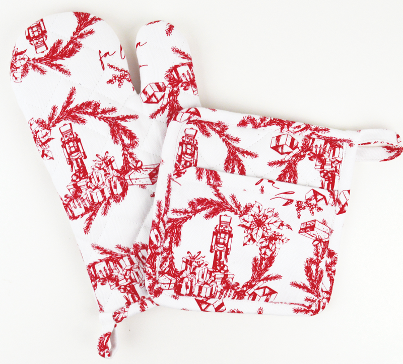 2pc. Oven Mitt Set- Holiday Toile Red