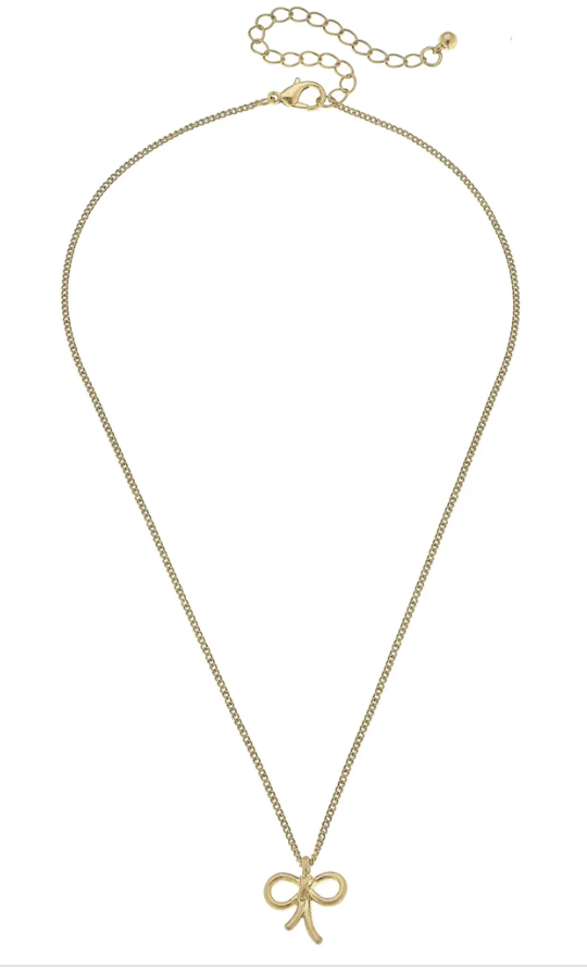 McKenna Delicate Bow Necklace- Worn Gold