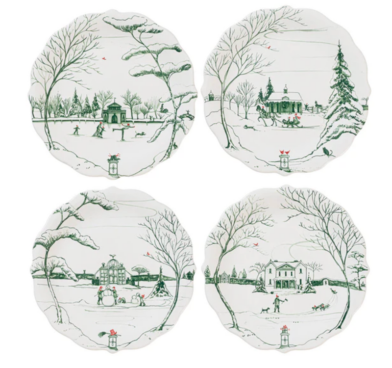 Country Estate Winter Frolic Party Plate Set of 4 - Evergreen