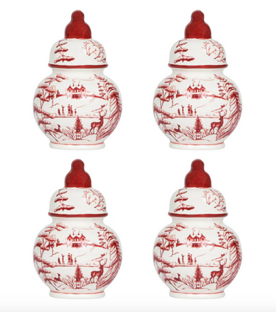 Country Estate Winter Frolic Ginger Jar Place Card Holder Set of 4- Ruby