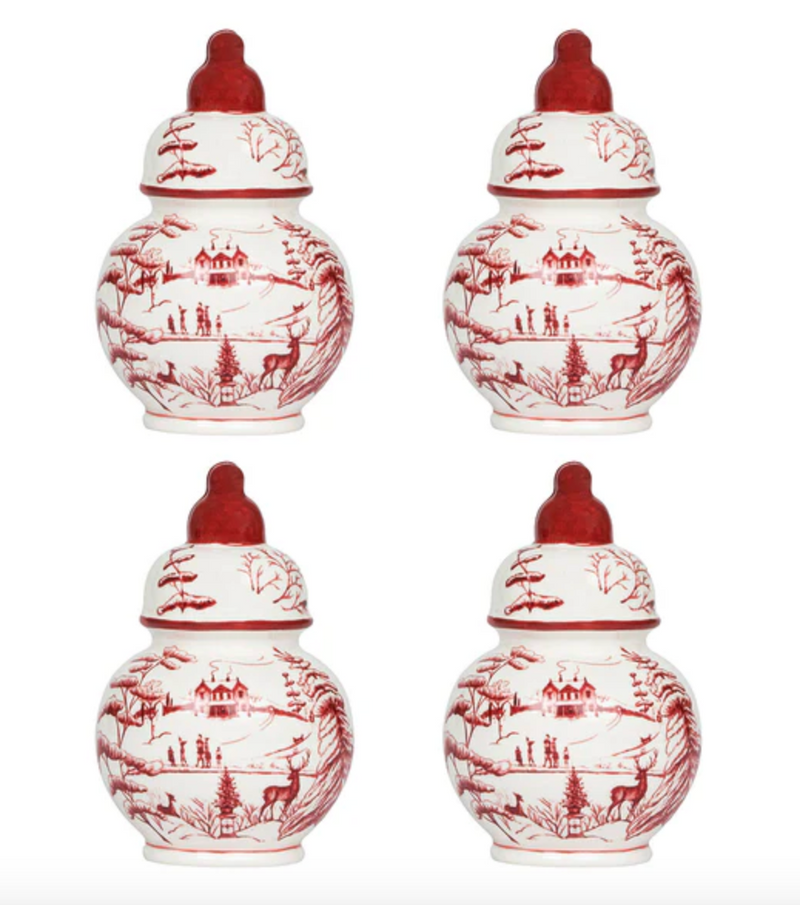 Country Estate Winter Frolic Ginger Jar Place Card Holder Set of 4- Ruby