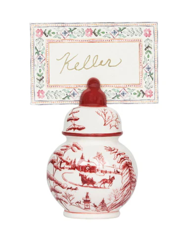 Country Estate Winter Frolic Ginger Jar Place Card Holder Set of 4- Ruby