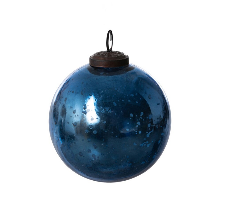 Antique Shiny Blue Glass Ball Ornament