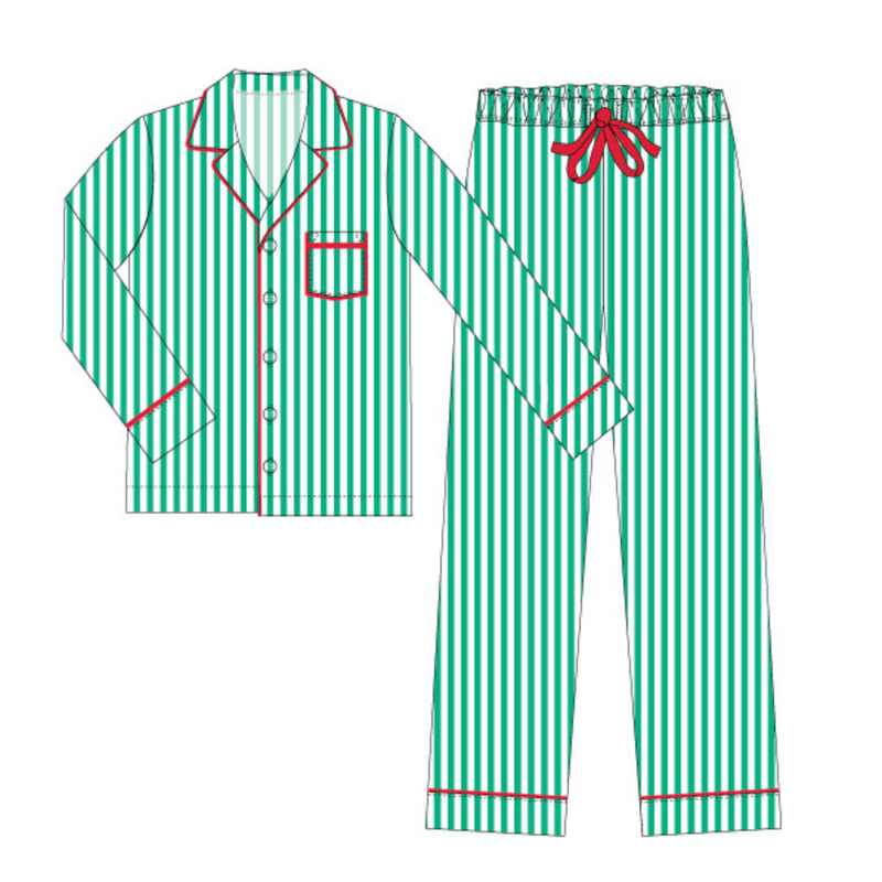 Satin Green Stripe Long PJ&