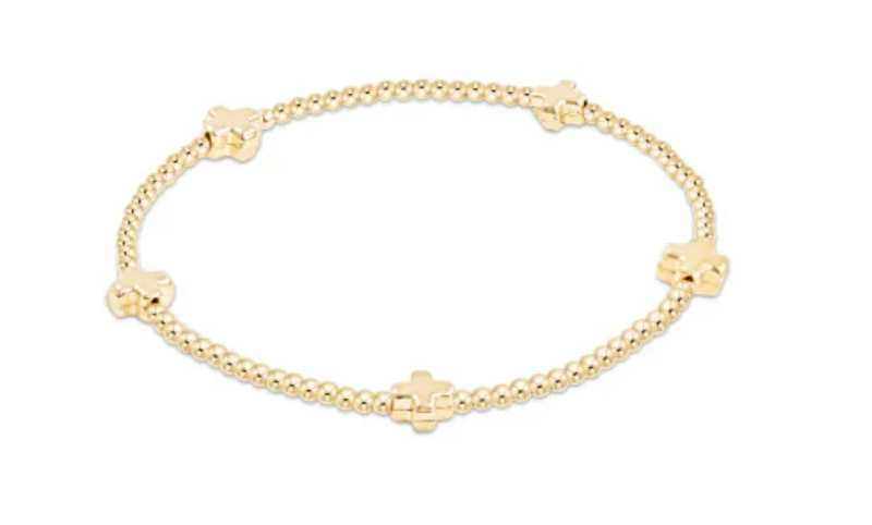 Signature Cross Small Gold Pattern 2mm Bead Bracelet- Gold