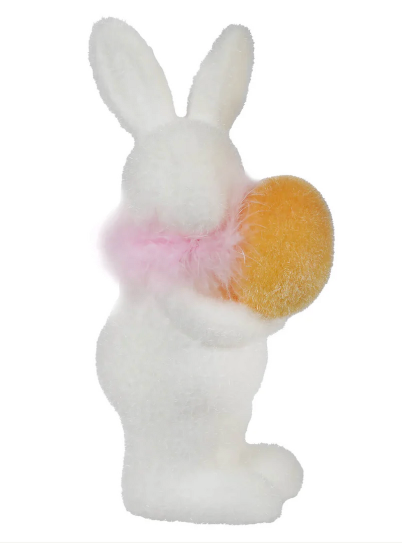 Flocked White Bunny with Egg