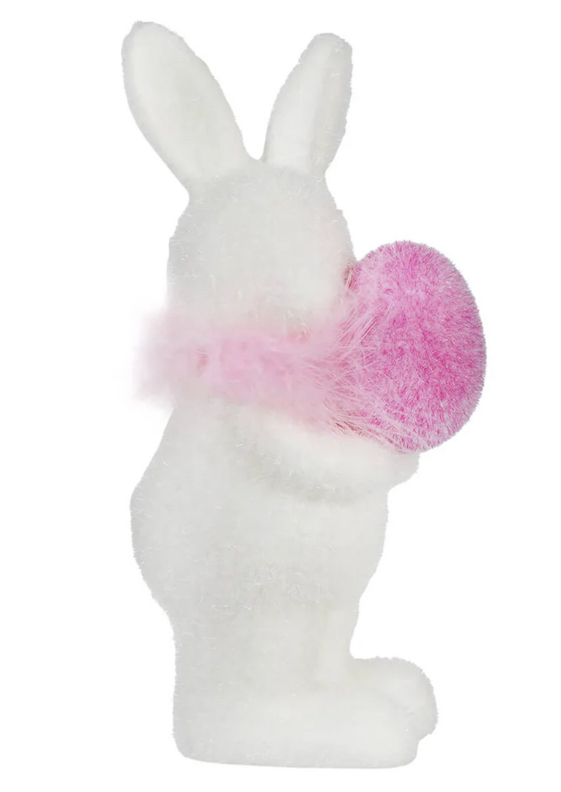 Flocked White Bunny with Egg