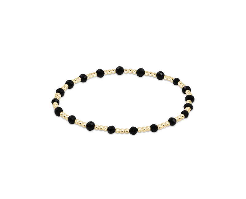 Gemstone Gold Sincerity Pattern 3mm Bead Bracelet - Faceted Onyx