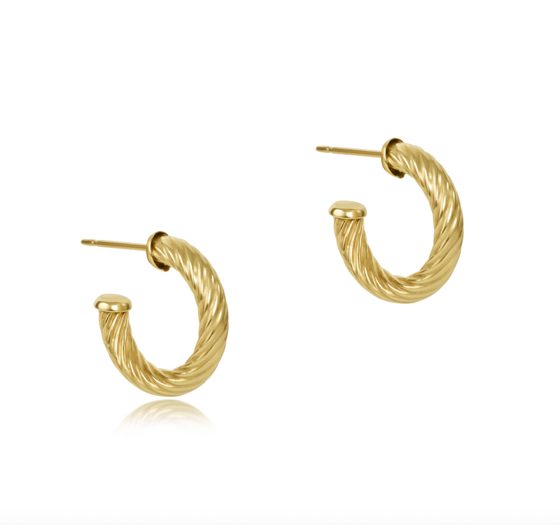 Round Gold 0.5" Post Hoop Earrings - 4mm- Textured Twist