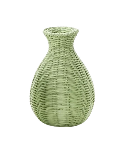 Verdigris Green Basket Weave Pattern Vase