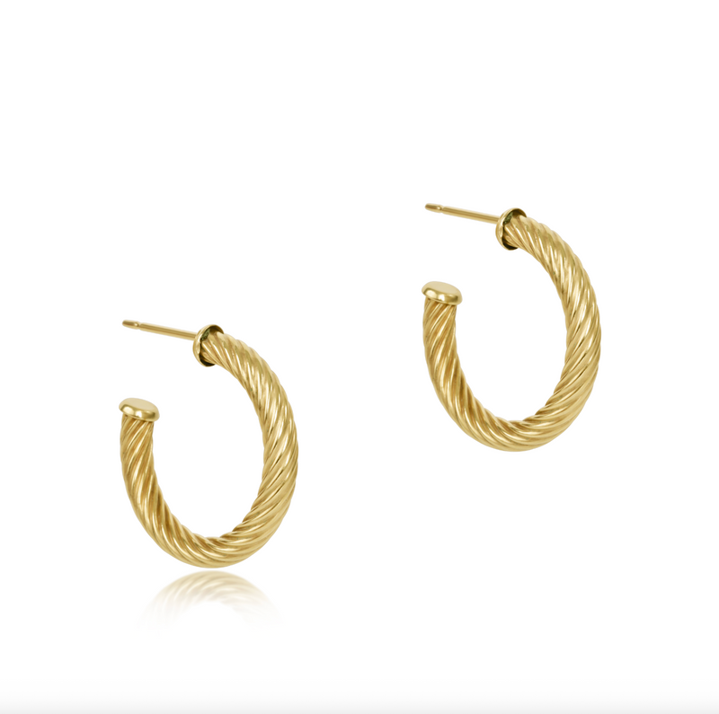 Round Gold 1.125" Post Hoop Earrings - 4mm - Textured Twist