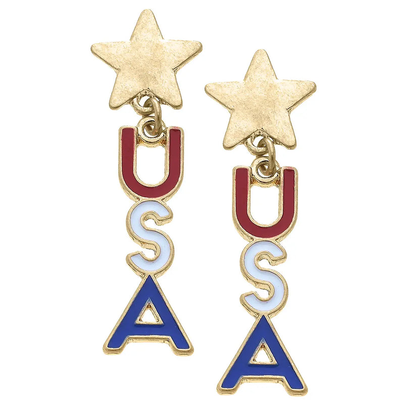 USA Star Enamel Earrings