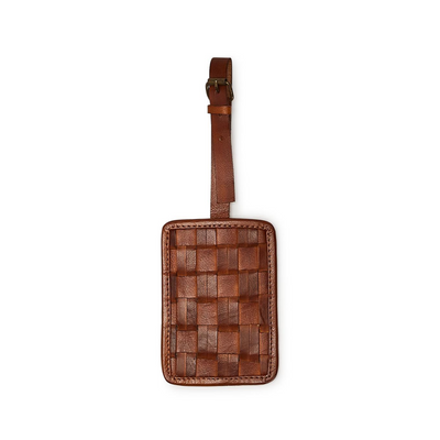 Chestnut Woven Leather Luggage Tag