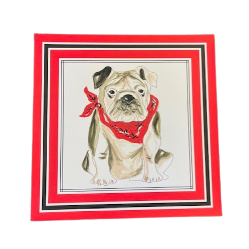 Handpainted Bulldog with Red Bandana Square Placemat