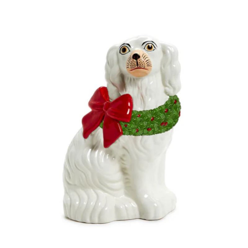 Holiday Hound Staffordshire Dog Statue with Holiday Wreath